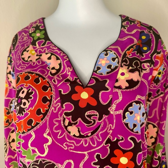 NATORI Vintage Silky Geometric Print Caftan Kaftan Nightgown Loungewear Retro M - Picture 4 of 15